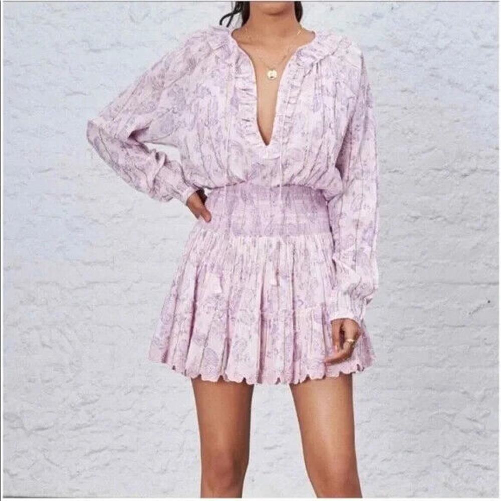 *Flawed* House of Harlow Paisley Ruffle Long Sleeve Tassel Mini Boho Dress Small - Picture 16 of 16